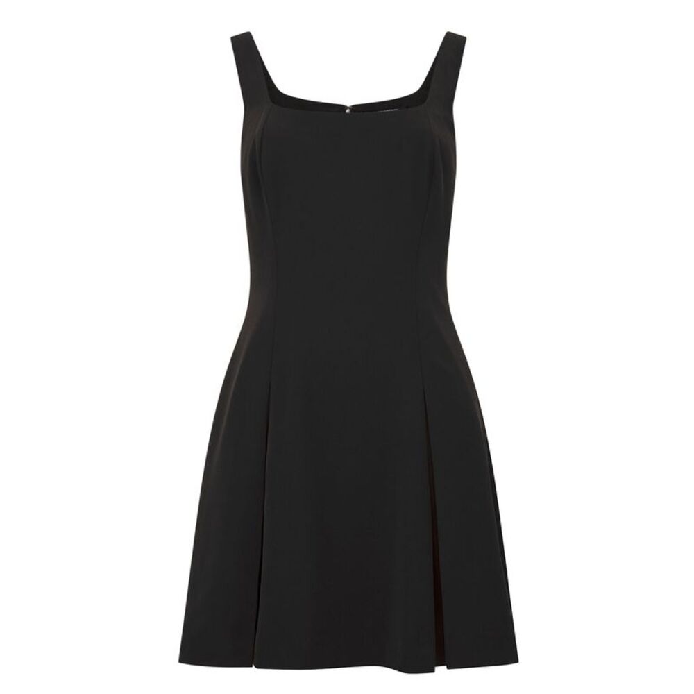 French Connection Womens Square Neck Inverted Pleat Mini Dress 0 Black - NWT
